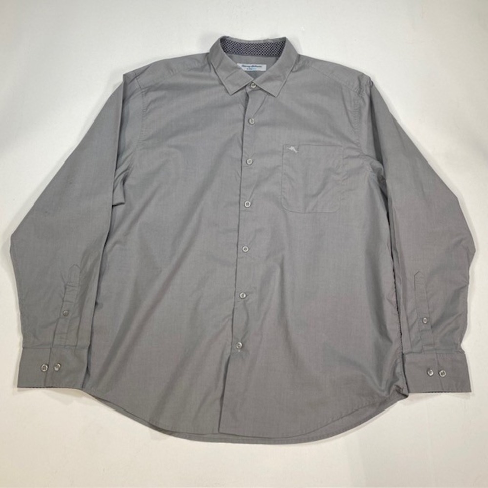 Tommy Bahama IslandZone Mens XL Gray Long Sleeve Button Down Shirt Performance‎